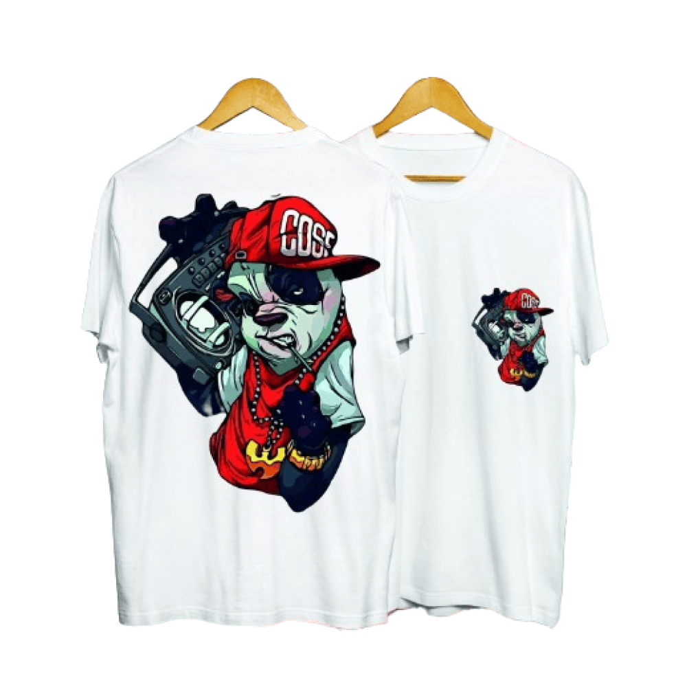 Hip Pop Panda Graphic Print in White Men's T-Shirt