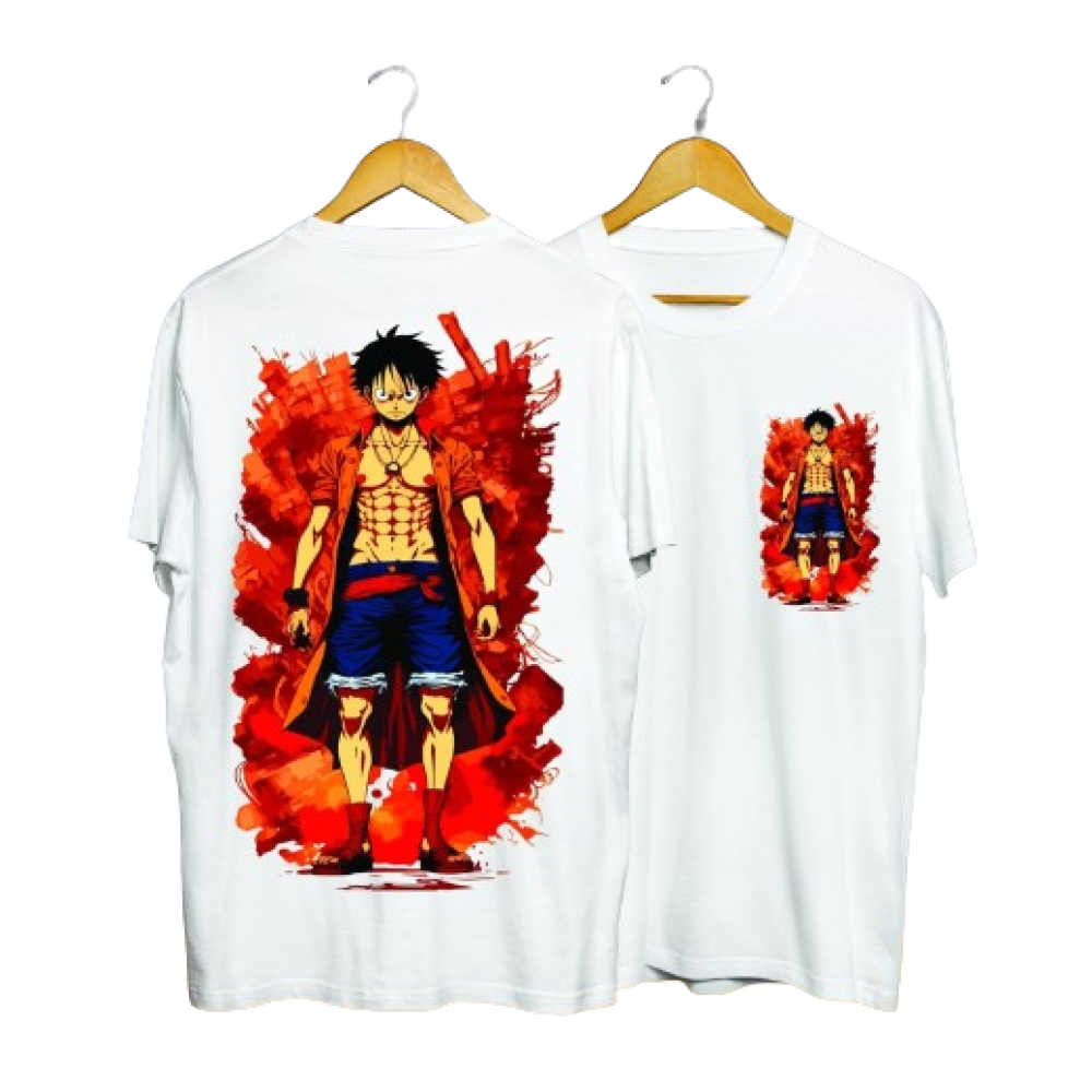 One Piece Luffy Rageful Print in White Men's T-Shirt