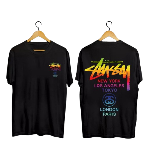 Stussy World Tour Rainbow Men's T-Shirt in Black