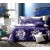 King Size Indigo Comforter Set with White Flower Bouquet Print and Tufted Pillowcases