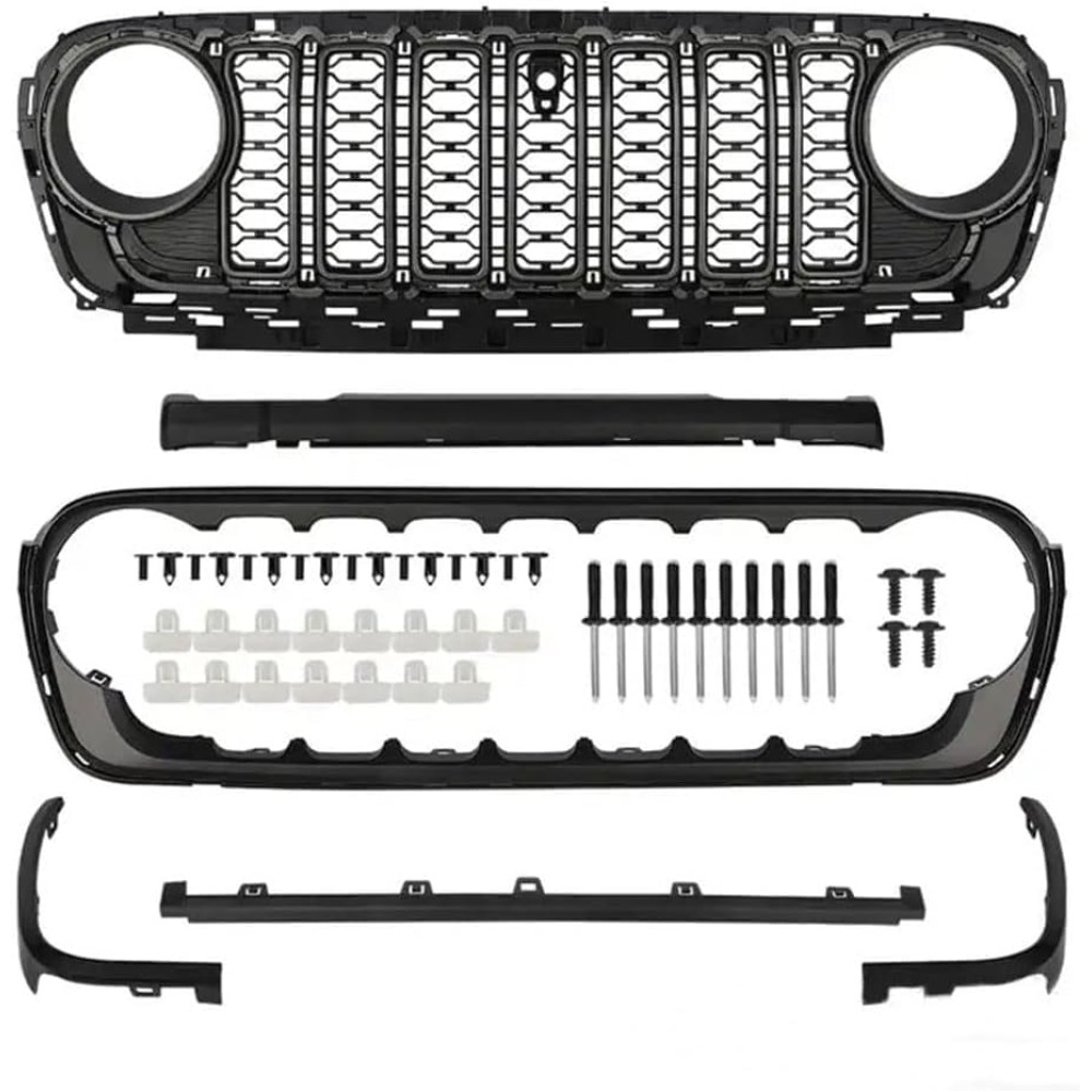 Paintable 2024 Front Grille Compatible with Jeep Wrangler JL JLU and Gladiator JT 2018 to 2024 with Camera Hole (Black)