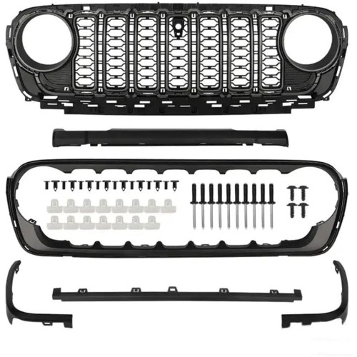 Paintable 2024 Front Grille Compatible with Jeep Wrangler JL JLU and Gladiator JT 2018 to 2024 with Camera Hole (Black)