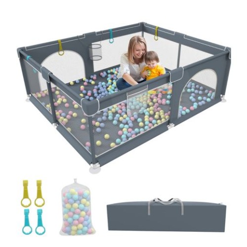 Extra Large 200x160 cm Baby Playpen with 50 Ocean Balls, Non-Slip, Zippered Door & Storage Bag