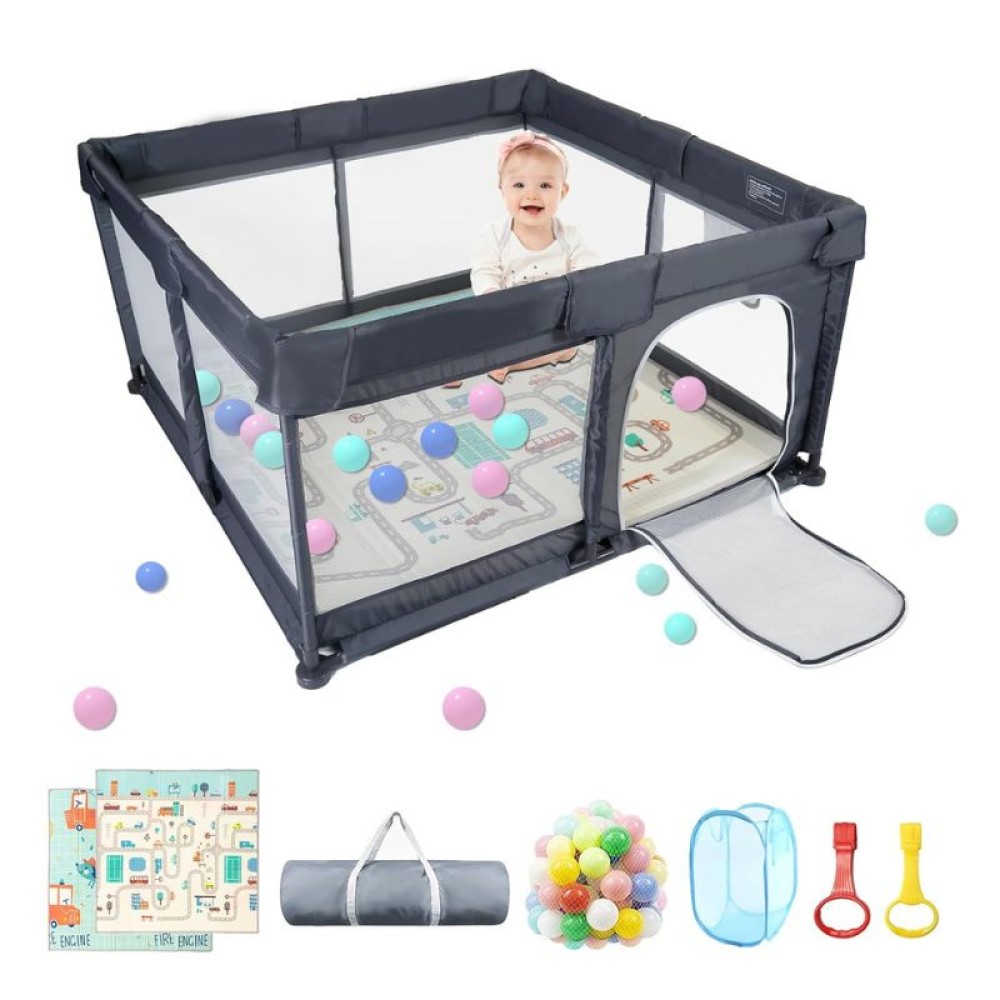 Baby Playpen, Safety Yard with Mesh (Grey)-71" x 59"