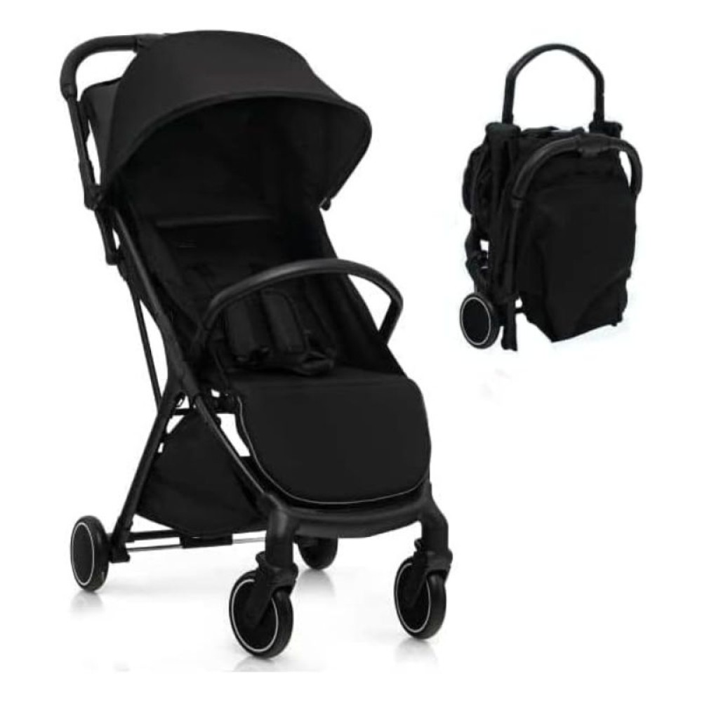 Folding Infant Travel Pushchair with Storage Basket - Black