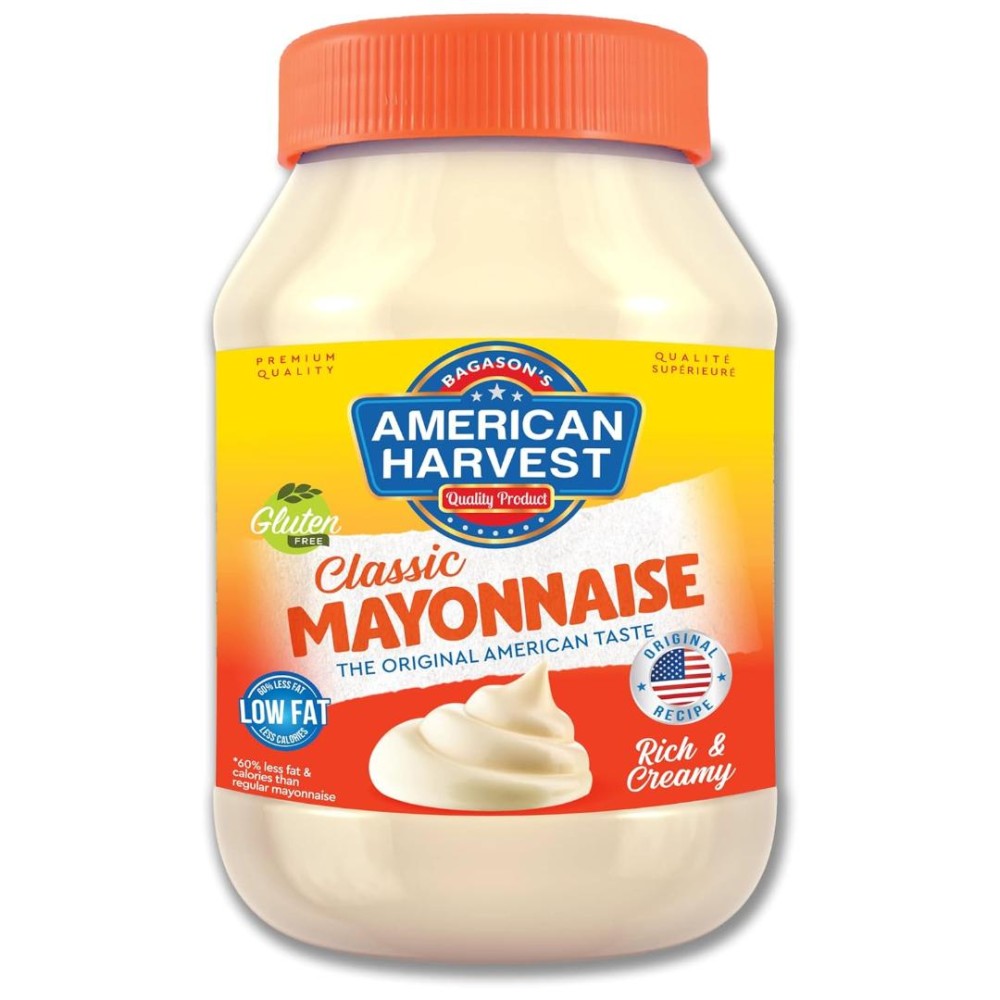 American Harvest Real Mayonnaise 946ml Jar - Rich, Creamy & Low-Fat Spread - 946ml