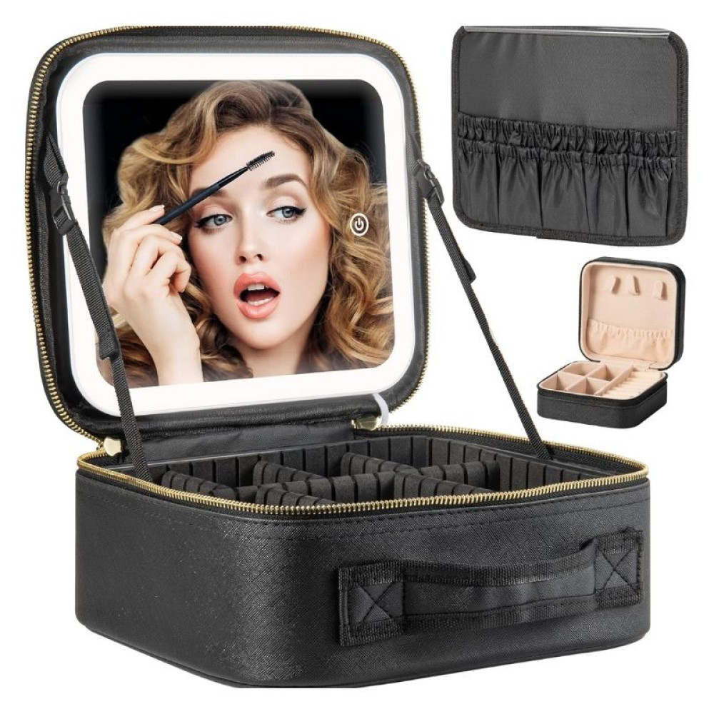 Makeup Travel Train Case with Mirror LED Light - Black