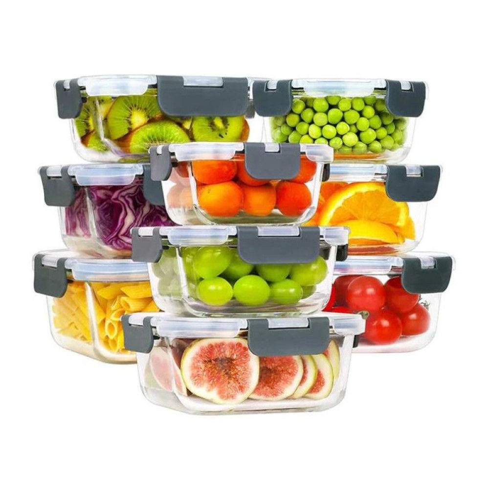 24 Piece Glass Lunch Box Set, Reusable Glass Food Container