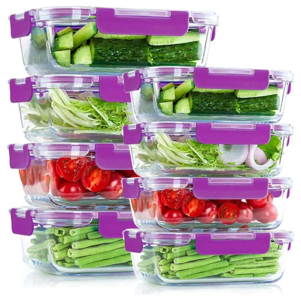 24 Piece Glass Lunch Box Set, Reusable Food Container