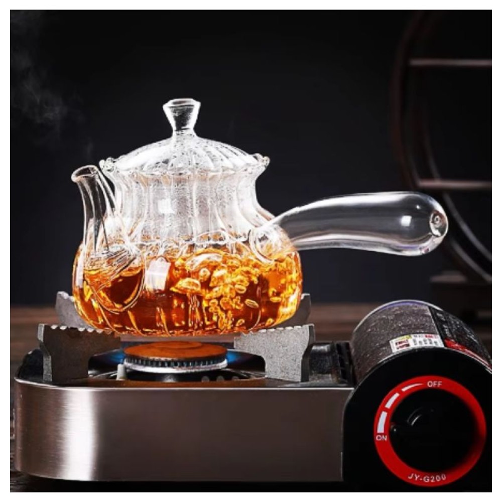 Pumpkin Striped Side Handle Glass Teapot – Elegant Heat-Resistant Design