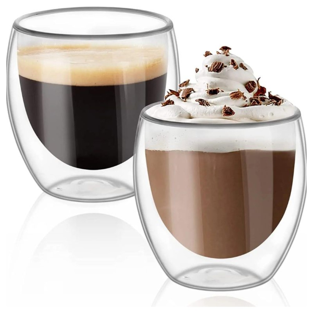 Double-Walled Glass Coffee Mugs - 250 ml Capacity