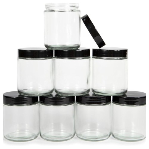 Clear Round Glass Jars with Black Lids (Set of 10)