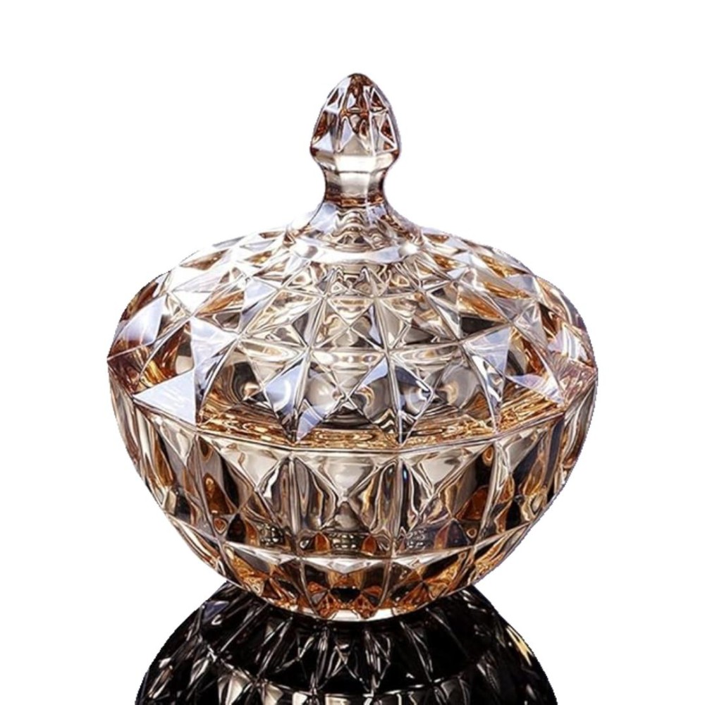 Elegant Crystal Glass Candy Storage Jar - Decorative Sugar Bowl for Home Kitchen