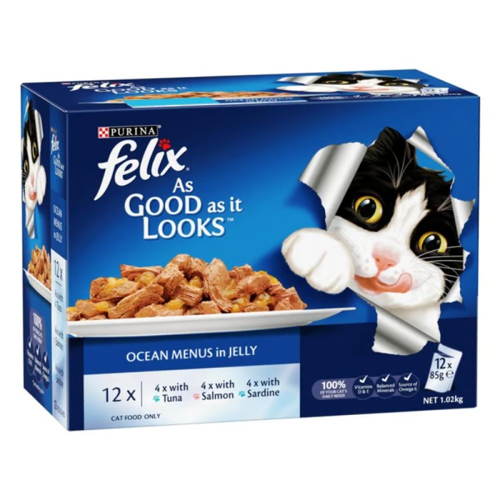 FELIX As Good As It Looks Ocean Menu – 12 x 85g Wet Cat Food for Balanced Nutrition