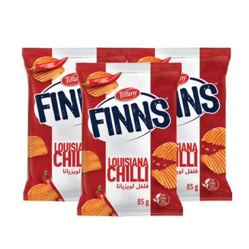 Tiffany Finns Louisiana Chilli Crinkled Cut Potato Chips, 85g x 3 Pack