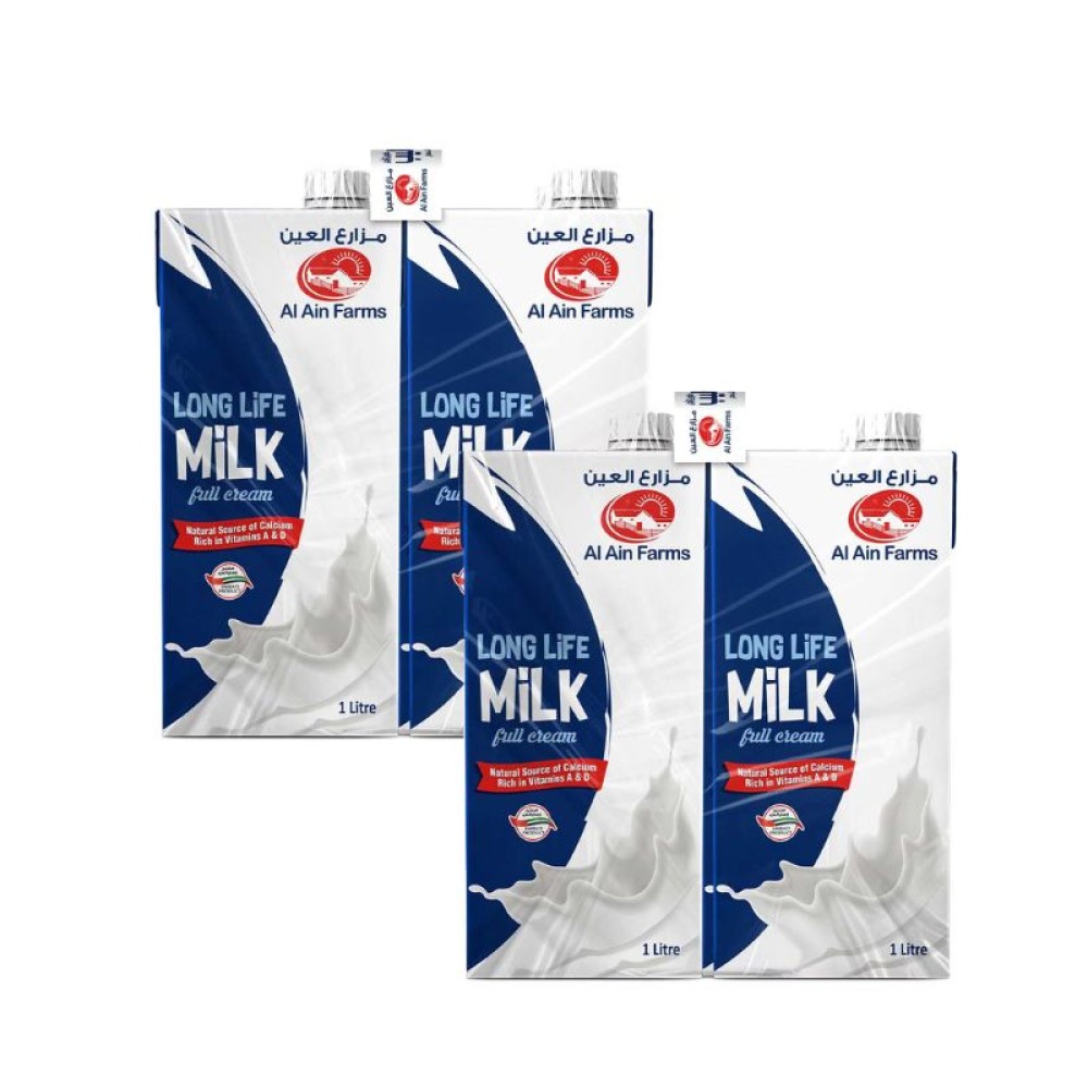 Al Ain Long Life Full Cream Milk - 1L Pack of 4