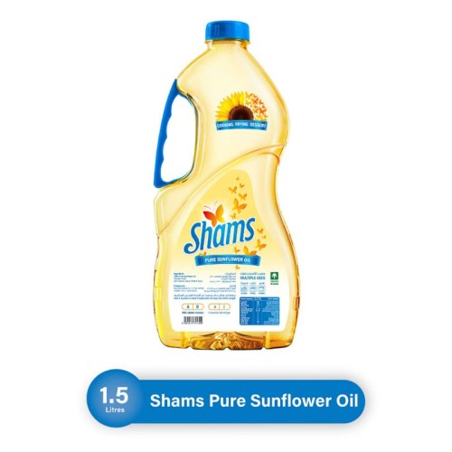 Shams Pure Sunflower Oil 1.5L - Rich in Vitamin E, Heart-Healthy Cooking Oil