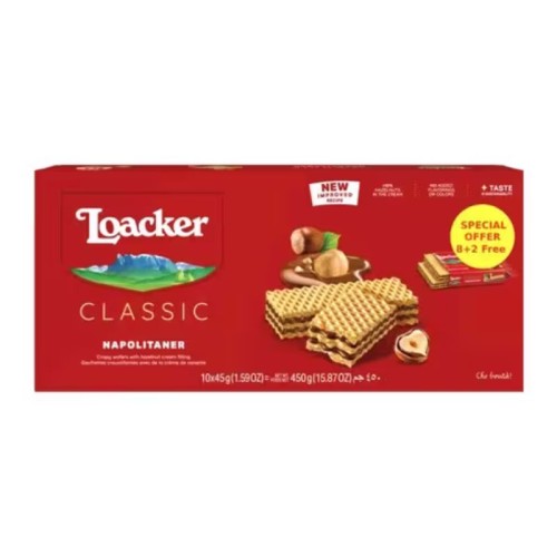 Loacker Classic Napolitaner Wafers – 45g, Promo Pack of 10