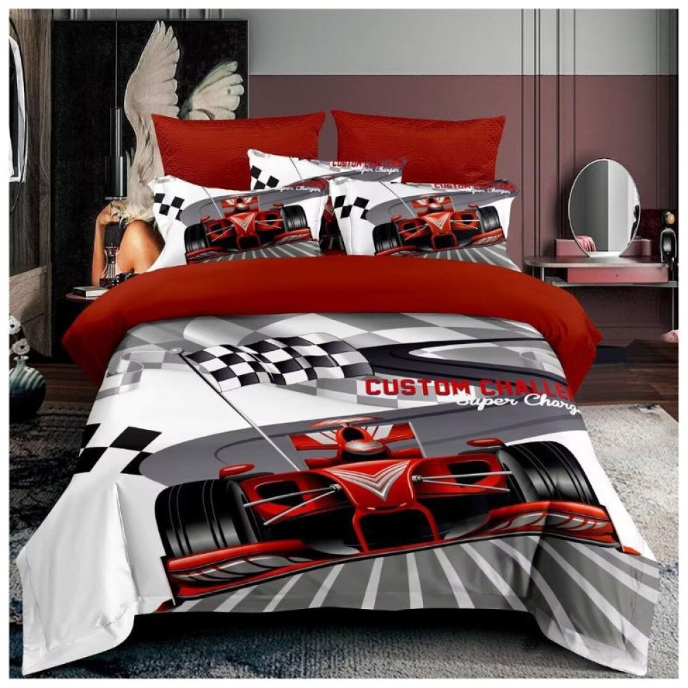 Red Formula Racing Sports Duvet Cover Set | Bold & Sporty Bedding