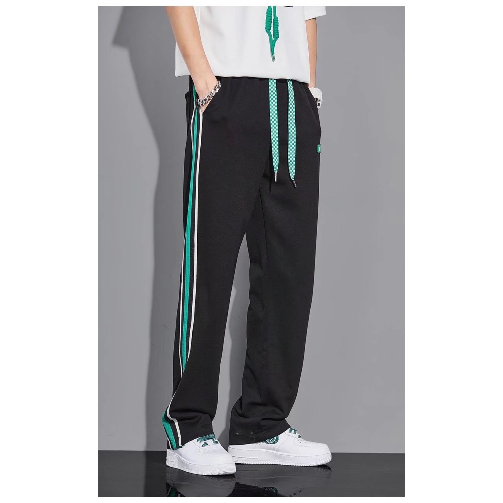 Men's Streetwear Slim Fit Harem Pants, Ribbons Jogging Cargo Pants, Multi-Pocket Spring Trousers