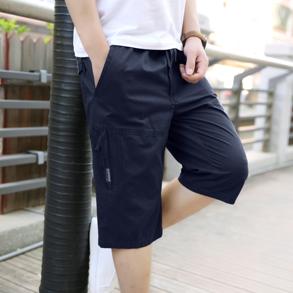 Men's Summer Cargo Shorts, 100% Cotton Streetwear Techwear Knee-Length