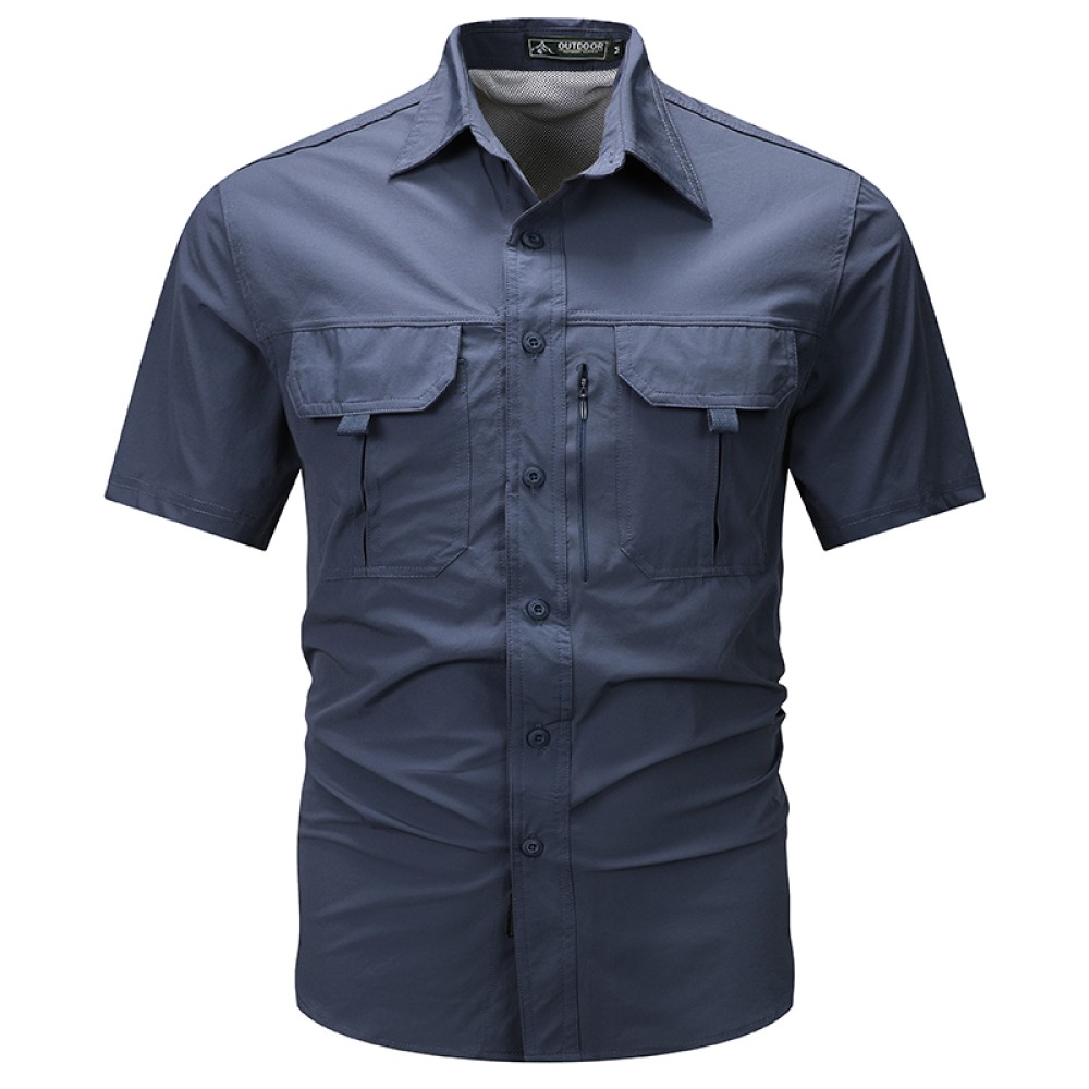 Men's Summer Quick-Dry Tactical Work Shirt, Short Sleeve Multi-Pocket Outdoor Cargo