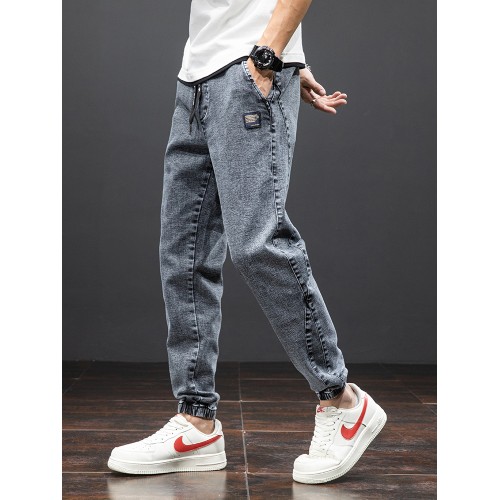 Spring/Summer Black & Blue Cargo Jeans for Men | Streetwear Denim Jogger Pants, Baggy Harem Style, Plus Size 6XL-8XL