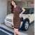 Knitted Office Dress - Casual Slim O-neck Short Sleeve Plaid Mini Dress