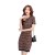 Knitted Office Dress - Casual Slim O-neck Short Sleeve Plaid Mini Dress