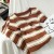 Color Matching Striped Long Skirt for Women - Sexy Round Neck Slim Hip Split Knit Dress