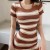 Color Matching Striped Long Skirt for Women - Sexy Round Neck Slim Hip Split Knit Dress