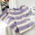 Color Matching Striped Long Skirt for Women - Sexy Round Neck Slim Hip Split Knit Dress