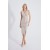 HOX'S Carmen Beige Midi Pencil Evening Dress with Sequins, Double Breasted Collar, and Sleeveless Front