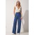 Happiness İstanbul Women's Cream/Blue/Black Pleated Wide Leg Trousers with Belt Loops