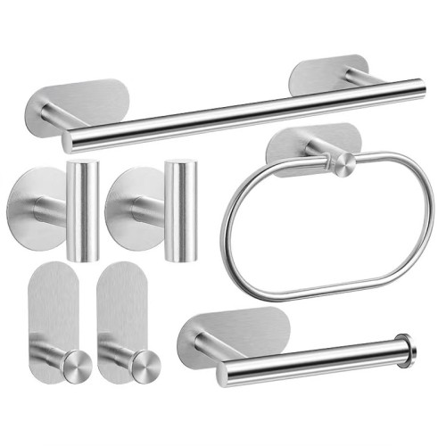 7-Piece Brushed Nickel Bathroom Hardware Set – Towel Bar, Paper Holder, Ring & Hooks