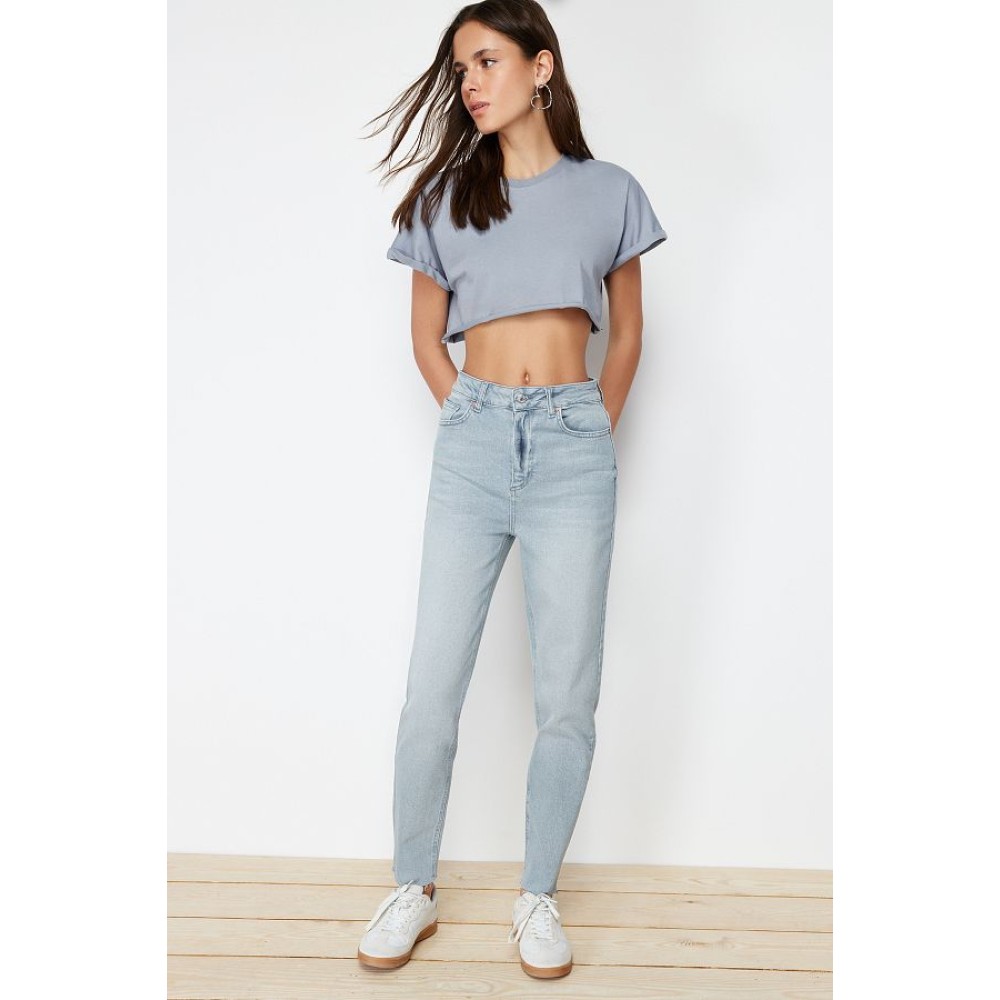 Trendyol Collection Light Gray High Waist Slim Mom Jeans for Chic Everyday Style