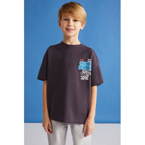 GRIMELANGE Boy’s Purple Relaxed Fit T-Shirt | Comfortable Graphic Tee