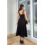 Black Midi Dress with Square Collar and Thick Straps | A-Line Casual Fit