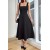 Black Midi Dress with Square Collar and Thick Straps | A-Line Casual Fit