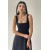 Black Midi Dress with Square Collar and Thick Straps | A-Line Casual Fit