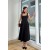 Black Midi Dress with Square Collar and Thick Straps | A-Line Casual Fit