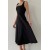 Black Midi Dress with Square Collar and Thick Straps | A-Line Casual Fit