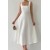 White Midi Dress with Square Collar & Thick Straps | Casual Fashion