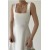 White Midi Dress with Square Collar & Thick Straps | Casual Fashion