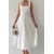 White Midi Dress with Square Collar & Thick Straps | Casual Fashion