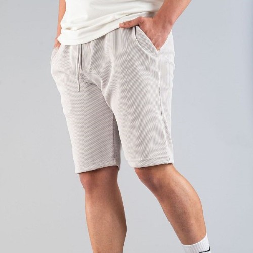 Bombe Men's Casual Ribbed Straight Shorts - Gray Slim Fit with Side Pockets