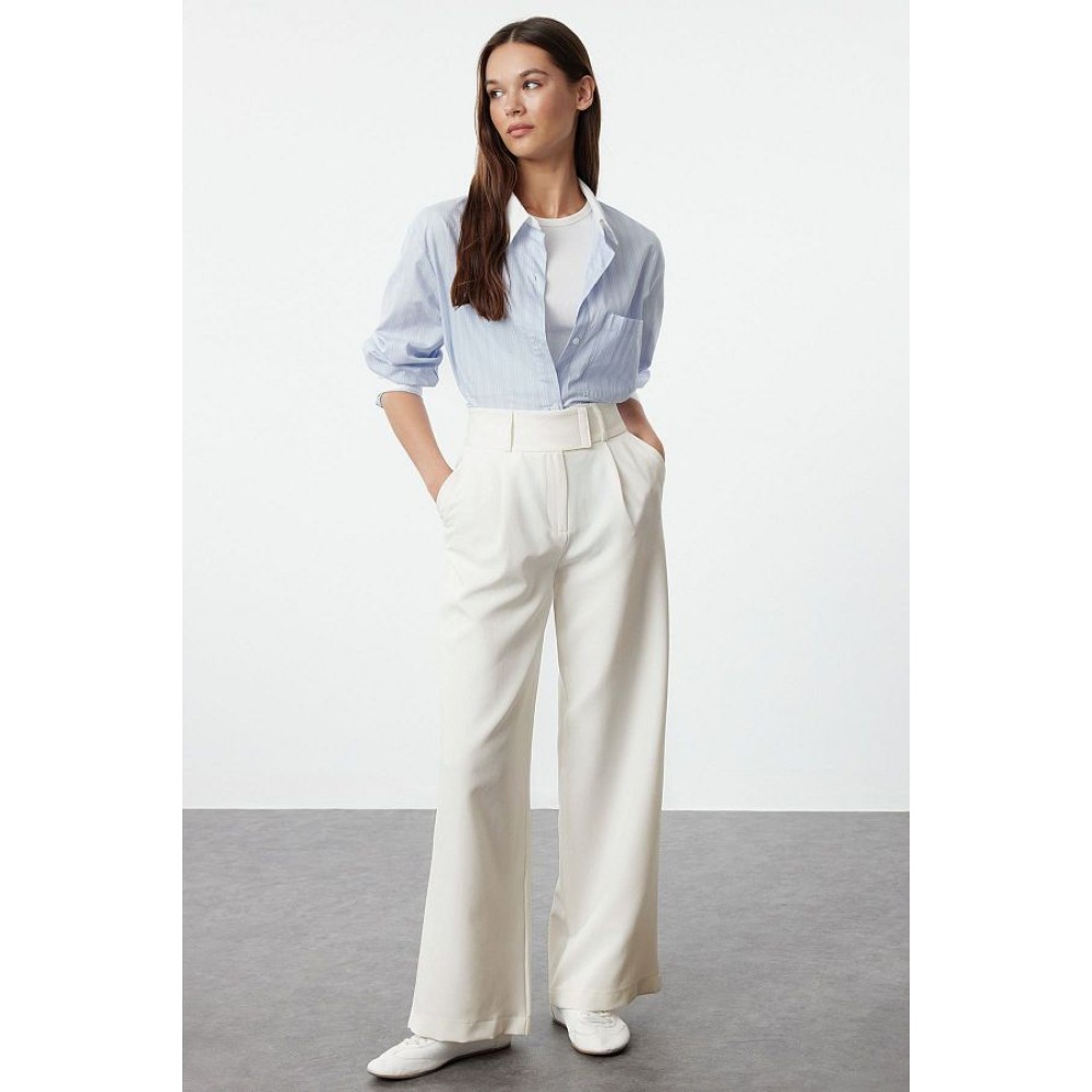 Trendyol Collection Straight Cut White, Black, Navy Blue Woven Trousers for Business Wear