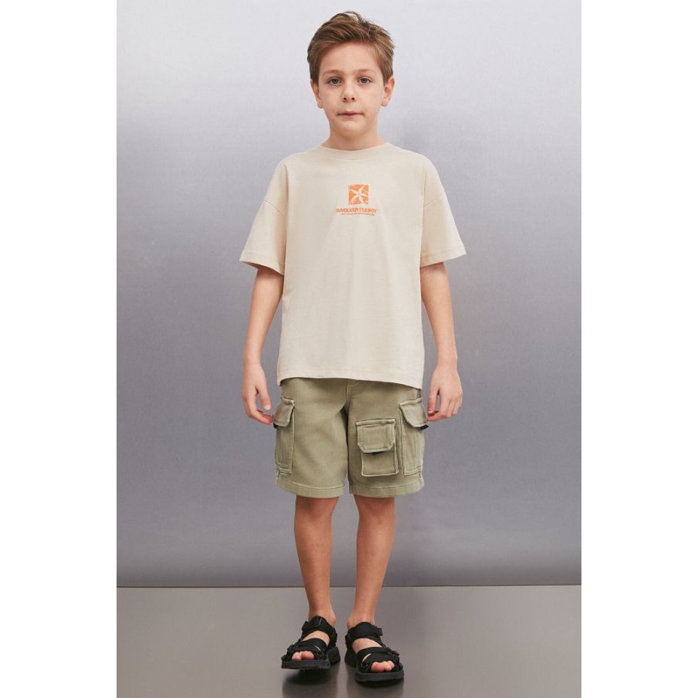 GRIMELANGE Yohan Boy Beige T-Shirt | Minimalist Style & Comfort