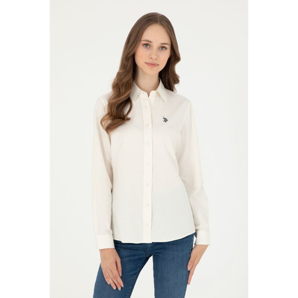 U.S. Polo Assn. Women's Cream Long Sleeve Basic Shirt