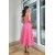 Pink Midi Dress with Square Collar and Thick Straps | Casual A-Line Fit